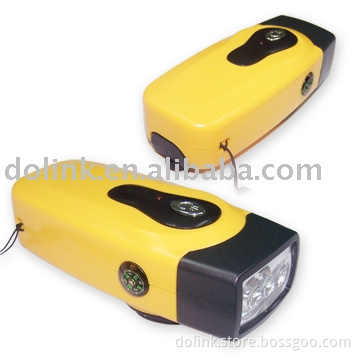 Crank Dynamo LED Flashlight With Compass